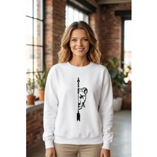 Sevgililer Günü Özel Bisiklet Yaka Aslan Baskılı Oversize Sweatshirt - Beyaz