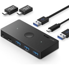 Lemorele H100, 2 Bilgisayar Için USB 3.0 - Type-C Switch Kvm, 3.5mm Ses ve Mikrofon Destekli 4 Port Çoklayıcı