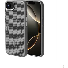 iPhone 16E Kılıf Magsafe Şarj Özellikli Karbon Fiber Görünümlü Nxar Troy Kapak - Gri