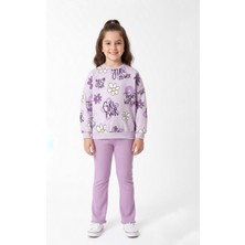 Pini Co Kız Çocuk Lila "girl Power" Baskılı Sweatshirt ve Ispanyol Paça Pantolon Takımı