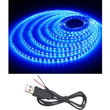 Powerr Led Aydınlatma 5 Metre 5 Volt 2835 Smd Mavi Iç Mekan 60 Ledli Şerit USB Li Siyah Güç Kablosu Set
