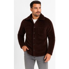 Etiler Collection Erkek Pelüş Polar Hırka Gömlek – Yakalı, Ilik Düğmeli, Göğüs Cepli, Yumuşak Dokulu Kışlık Regular Fit Rahat Günlük Model - Kahverengi