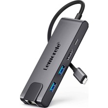 Lemorele TC24, 5 In 1 Çoğaltıcı Hub - 1x RJ45 Internet 2x USB 3.0 4K HDMI ve Type-C Pd Şarj Girişli Çoklayıcı
