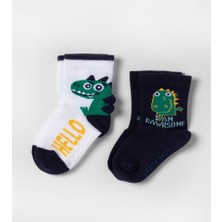 KATIA & BONY 2 Li Paket Teal Tales Dinazor Bebek Çorap Lacivert/beyaz