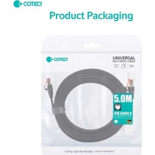 Coteci Cat8 Oyuncu Ethernet Kablosu - 5metre - 40GBPS Yüksek Hız Veri Aktarımı Kırılmaz Örgü Yassı Tasarım