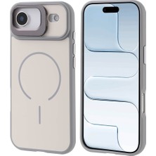 iPhone 17 Air Kılıf M-Safe Şarj Özellikli Kamera Standlı Zore Notron Kapak - Gri