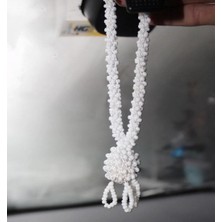 Boncuk Sallama Tesbih Kısa Topuzlu Dikiz Ayna Araba Süsü Beyaz 15-20CM Arası