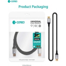 Coteci Displayport To Displayport Kablo 3 Metre - 16K 60Hz / 8k 120Hz UHBR20 80GBPS Görüntü Aktarım Kablosu