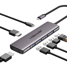 Lemorele TC66, 7 In 1 Type-C To USB Hub Dock Çoklayıcı, (Çift 4K HDMI Çıkışlı) 100W Pd Şarj 4x USB Çoğaltıcı
