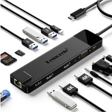 Lemorele TC100, 13 In 1 USB Type-C Dock Station Çoklayıcı, (2x 4K HDMI 1x Vga) Gigabit Ethernet USB Çoğaltıcı