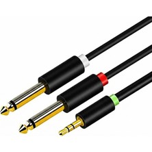 Jinghua 3.5mm To 2 x 6.35MM Jak Jack Y Kablo - (5mtr) Amfi Hoparlör Ses Kartı Kablosu (Stereo To Dual Mono)