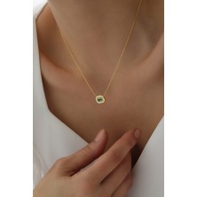 Sunshine 925 Ayar Gümüş Gold Kaplamalı Baget Tasarım Zümrüt Taşlı Kolye