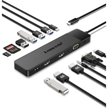 Lemorele TC200, 13 In 1 Type-C Hub Docking Çoklayıcı Çift HDMI VGA Ethernet RJ45 100W Pd Şarj USB Çoğaltıcı