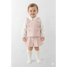 Mini Baray Kız Çocuk Chanel Stil Tüvit Yelek ve Şort Takım - Somon