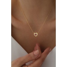 Sunshine 925 Ayar Gümüş Gold Kaplamalı Kalp Tasarım Ruby Taşlı Kolye