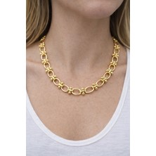 Huma Butik Takı Aksesuar Altın Kaplama Top Detaylı Oval Halka Zincir Kolye - Modern Tasarım