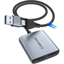 Lemorele AC07, USB ve Type-C Çıkışlı 1080P Video Capture Card - Tak ve Çalıştır - HDMI Çıkışlı Yakalama Kartı