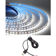 Powerr Led Aydınlatma 5 Metre 5 Volt 2835 Smd 6500 K Beyaz Iç Mekan 60 Ledli Şerit USB Li Anahtarlı Siyah Güç Kablosu Set