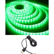 Powerr Led Aydınlatma 5 Metre 5 Volt 2835 Smd Yeşil Iç Mekan 60 Ledli Şerit USB Li Anahtarlı Siyah Güç Kablosu Set