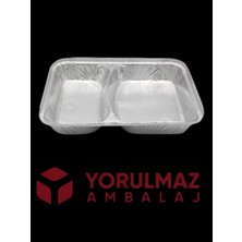Yorulmaz Ambalaj Tek Kullanımlık 2 Gözlü Kapaklı Alüminyum Yemek Kasesi – 24’lü Paket