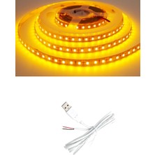 Powerr Led Aydınlatma 5 Metre 5 Volt 2835 Smd Amber Iç Mekan 60 Ledli Şerit USB Li Beyaz Güç Kablosu Set