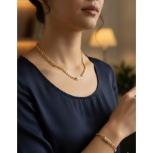 Huma Butik Takı Aksesuar Işıltılı Gold Çelik Zincir Set – Güçlü & Şık