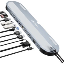 Lemorele TC28, 12 In 1 Type-C Hub Dock ve Laptop Standı - 3 Ekran Destekli, (2x 4K HDMI 1x VGA RJ45 Ethernet)