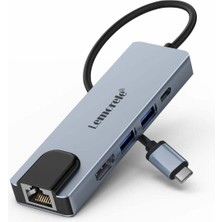 Lemorele TC15, 5 In 1 USB Type-C Hub Çoklayıcı, RJ45 Internet, 4K Hdmı, 100W Pd Şarj, 2x 3.0 USB Çoğaltıcı