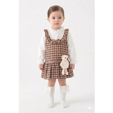 Mini Baray Kız Çocuk Kahverengi Ekose Jile Elbise Seti - Kahve