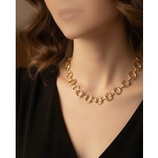 Huma Butik Takı Aksesuar Gold Geometrik Halka Çelik Kolye