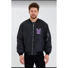 Etiler Collection Unisex Uzun Kol Baskılı Bomber Ceket - Siyah