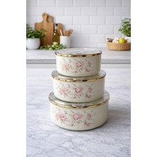 Vakum Kapaklı Emaye Cam Saklama Kabı Seti – 14 Cm, 16 Cm, 18 cm – Desenli, Şık ve Dayanıklı