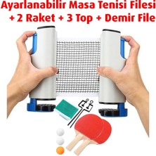 Direkstoktan Ayarlanabilir Masa Tenisi Filesi + 2 Raket + 3 Top + Demir File
