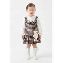 Mini Baray Kız Çocuk Kahverengi Ekose Jile Elbise Seti - Siyah