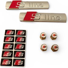 Audi S Line Metal 2 Adet 3D Amblem- 10 Adet Audi S Damla Stıcker -4 Adet Metal Sibop Kapak