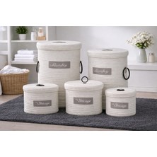 Arow 5li Yuvarlak Bambu Sepet Seti-Düzenleyici-Oyuncakkutusu-Çamaşırsepeti (43X43X55 Cm)