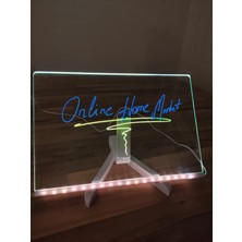 Online Home Market 1 Adet LED  Işıklı Kare Yazı Panosu –20X20 cm  Renkli Fosforlu Kalemli- Lütfen Ürün Kurulumunu Okuyunuz-