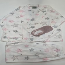 vitvit Kız Çocuk Yıldız Temalı Pijama Takımı ve Çorap 3-4 Yaş