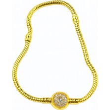 Tuqos Kadın Gold Renk Top Detaylı Taşlı Yılan Zincir  Çelik Bileklik 1 Adet