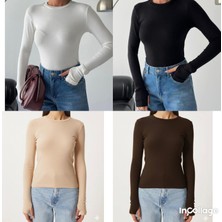 Betnur Kadın Bisiklet Yaka Modal Parmak Geçirmeli Pamuklu Body Bluz