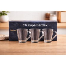Nimaware 3’lü Cam Kulplu Fincan Seti 280 ml X3 – Şeffaf Çay Kahve Bardağı – Isıya Dayanıklı Cam Kupa