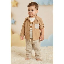 Cattackids Erkek Çocuk Geometrik Desenli Bej Gömlek Lacivert Şort Takımı 2-5 Yaş