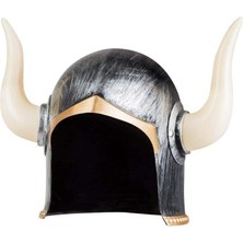 Flamex Mega Boynuzlu Viking Ivar Kaskı Eskitilmiş Desen Gümüş Renk