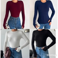 Betnur Kadın Bisiklet Yaka Modal Parmak Geçirmeli Pamuklu Body Bluz