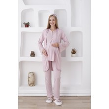 Erdeniz Tekstil Doğum Öncesi/sonrası Dantel Detaylı Hamile-Lohusa Pijama Takımı-Emzirme Kolaylığı Sağlayan-Uzun Kollu-Sabahlıklı- 3’lü Set-