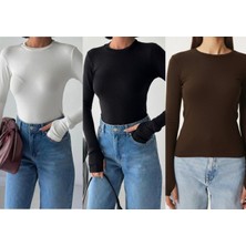 Betnur Kadın Bisiklet Yaka Modal Parmak Geçirmeli Pamuklu Body Bluz