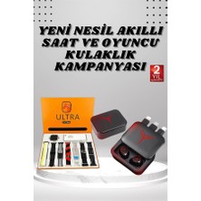 Sepetink Dijital Göstergeli Powerbank Kablosuz Kulaklık ve 7 Kordonlu Yeni Nesil Akıllı Saat Dokunmatik Kontrol