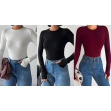 Betnur Kadın Bisiklet Yaka Modal Parmak Geçirmeli Pamuklu Body Bluz