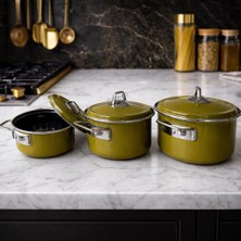 Cooka Home Indüksiyon Uyumlu Emaye Tencere Seti 6 Parça – 14 / 16 / 18 cm - Kapaklı