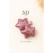 Nuviera Design Pembe Parıltılı Yıldız Klips Toka - 2'li Set